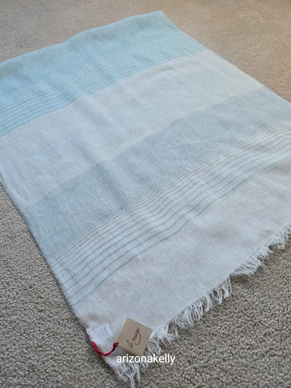NWT Linen Scarf Blue and White Stripe Le Nuage Italy - Picture 8 of 13
